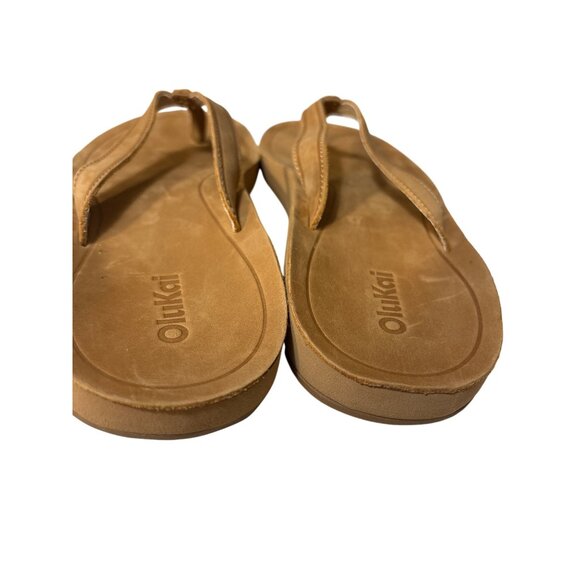 Olukai Leather Womens Sandals Size 9 Tan Flip Flops With Textured Outsole - Picture 4 of 6